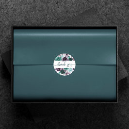 Moody Boho | Blauwgroen en Paarse Roos Bloemen Dan Ronde Sticker