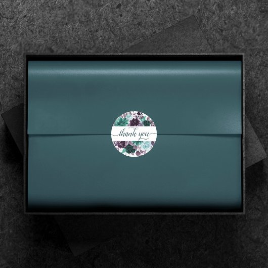 Moody Boho | Blauwgroen en Paarse Roos Bloemen Dan Ronde Sticker