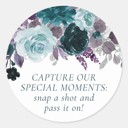 Moody Boho | Blauwgroen en Paarse wegwerpcamera Ronde Sticker (Voorkant)