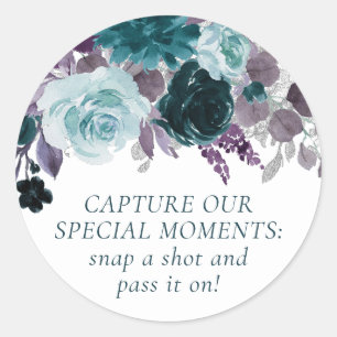 Moody Boho   Blauwgroen en Paarse wegwerpcamera Ronde Sticker