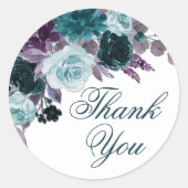 Moody Boho | Blauwgroen en Turquoise Bloemen Dank  Ronde Sticker (Voorkant)