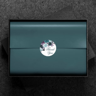 Moody Boho   Blauwgroen en Turquoise Bloemen Dank  Ronde Sticker