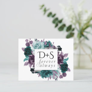 Moody Boho   Blauwgroen en Turquoise donkere bloem Aankondigingskaart