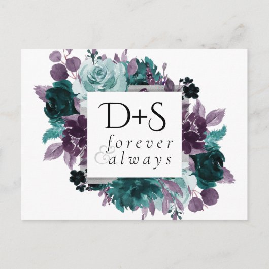 Moody Boho | Blauwgroen en Turquoise donkere bloem Aankondigingskaart (Voorkant)