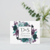 Moody Boho | Blauwgroen en Turquoise donkere bloem Aankondigingskaart (Staand voorkant)