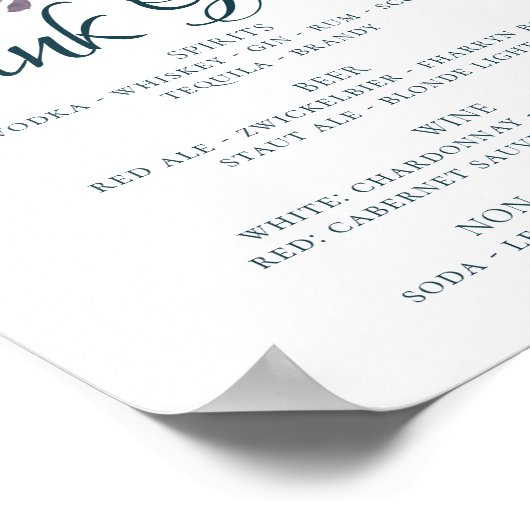 Moody Boho | Blauwgroen Floral Garland Drink keuze Poster (Hoek)