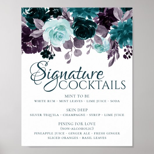 Moody Boho | Blauwgroen Floral Garland Signature D Poster (Voorkant)