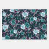 Moody Boho | Blauwgroen Turquoise donker bloemmoti Inpakpapier Vel (Voorkant 3)