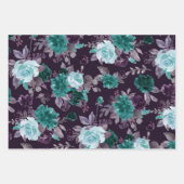 Moody Boho | Blauwgroen Turquoise donker bloemmoti Inpakpapier Vel (Voorkant 2)