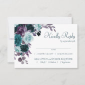 Moody Boho | Blauwgroen turquoise donkere bloemboo RSVP Kaartje (Voorkant)