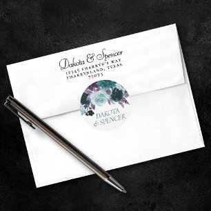 Moody Boho   Blauwgroen Turquoise donkere bloemenb Ronde Sticker