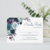 Moody Boho | Blauwgroen Turquoise donkere bloemenb RSVP Kaartje (Staand voorkant)