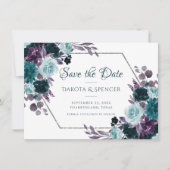Moody Boho | Blauwgroen Turquoise donkere bloemenb Save The Date (Voorkant)