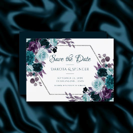 Moody Boho | Blauwgroen Turquoise donkere bloemenb Save The Date