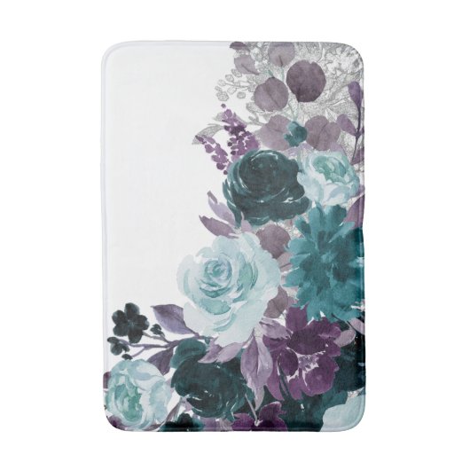 Moody Boho | Blauwgroen Turquoise donkere bloemige Badmat (Voorkant Verticaal)