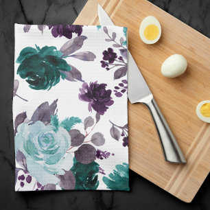 Moody Boho   Blauwgroen Turquoise donkere bloemige Theedoek