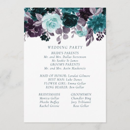 Moody Boho | Blauwgroen Turquoise en Paarse Garlan Programmakaart (Achterkant)