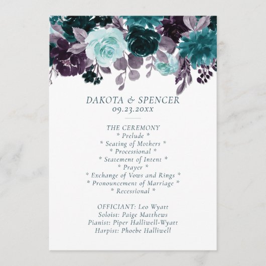 Moody Boho | Blauwgroen Turquoise en Paarse Garlan Programmakaart (Voorkant)