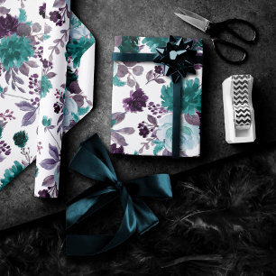 Moody Boho   Blauwgroen Turquoise en Paarse Monogr Cadeaupapier