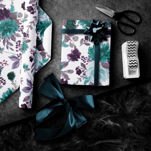 Moody Boho | Blauwgroen Turquoise en Paarse Monogr Cadeaupapier