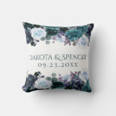 Moody Boho | Blauwgroen Turquoise Floral Garland b Kussen (Voorkant)