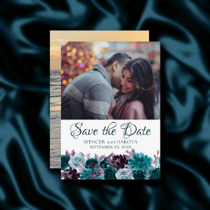 Moody Boho   Blauwgroen Turquoise Paarse Bloemen 2 Save The Date