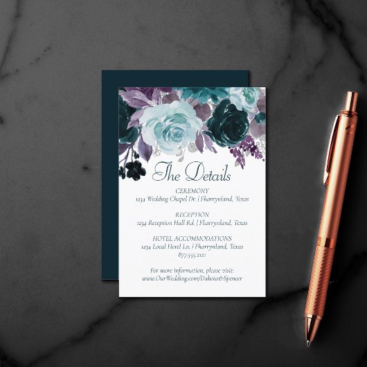 Moody Boho | Blauwgroen Turquoise Paarse Garland D Informatiekaartje