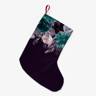 Moody Boho   Dark Eggplant Purple and Teal Floral Kleine Kerstsok