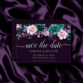 Moody Boho | Dark Eggplant Purple and Teal Floral Save The Date