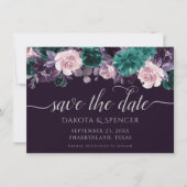 Moody Boho | Dark Eggplant Purple and Teal Floral Save The Date (Voorkant)