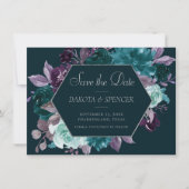Moody Boho | Deep Blauwgroen en Paarse Garland Fot Save The Date (Voorkant)