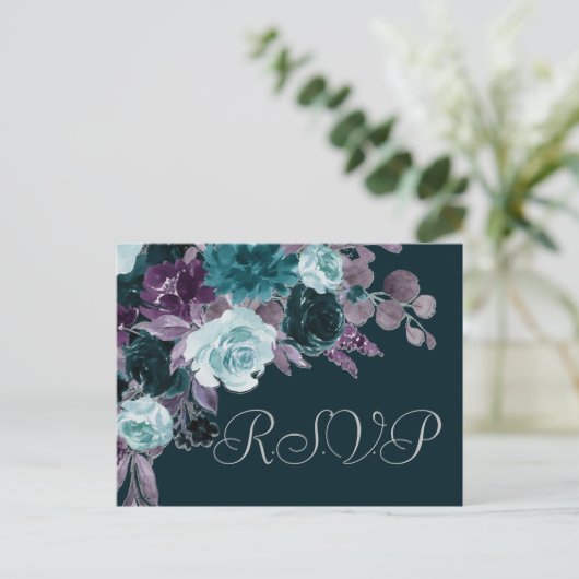 Moody Boho | Deep Blauwgroen Turquoise Paarse reac Briefkaart (Staand voorkant)