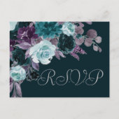 Moody Boho | Deep Blauwgroen Turquoise Paarse RSVP Briefkaart (Voorkant)