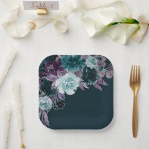Moody Boho Diep Blauwgroen en aubergine Paarse b Papieren Bordje
