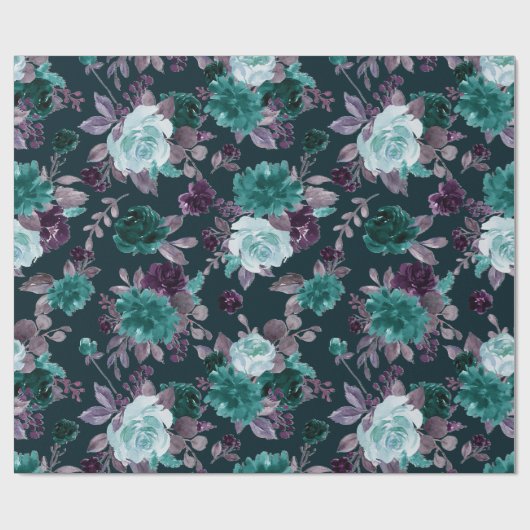 Moody Boho | Diep Blauwgroen en Aubergine Paarse P Cadeaupapier (Vlak)