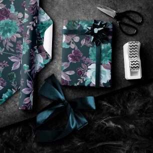 Moody Boho   Diep Blauwgroen en Aubergine Paarse P Cadeaupapier