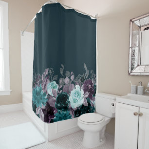 Moody Boho Diepe Blauwgroen turquoise en Paarse Douchegordijn