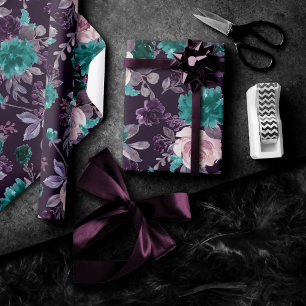Moody Boho   Donkere aubergine Paarse en Blauwgroe Cadeaupapier