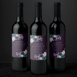 Moody Boho | Donkere aubergine Paarse en Blauwgroe Wijn Etiket