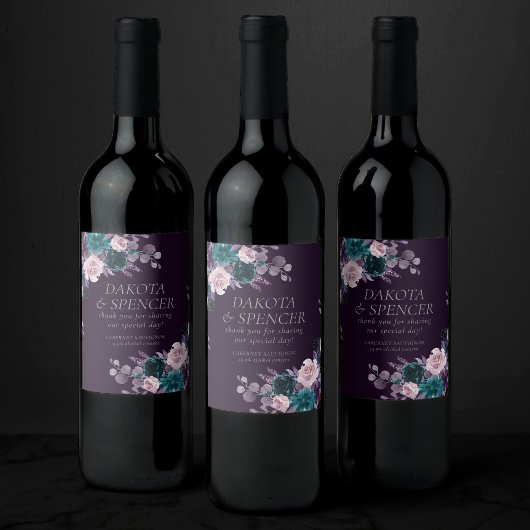 Moody Boho | Donkere aubergine Paarse en Blauwgroe Wijn Etiket