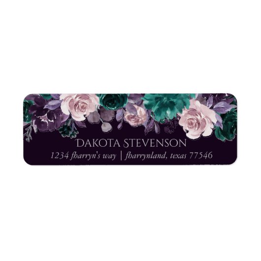 Moody Boho | Donkere aubergine Paarse Rozen Adres Etiket (Voorkant)