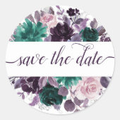 Moody Boho | Eitplant Paarse Floral Save the Date Ronde Sticker (Voorkant)