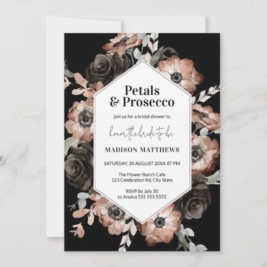 Moody Boho Floral Pink & Black Vrijgezellenfeest Kaart (Voorkant)
