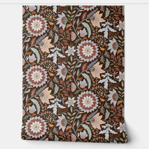 Moody Boho Indische bloem met kastanjebruine achte Behang
