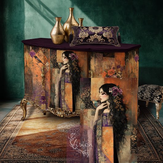 Moody Boho Meisje in een Kimono Patchwork Art Tissuepapier