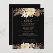 Moody BOHO Modern Herfst Floral Waterverf Black Informatiekaartje (Voorkant / Achterkant)