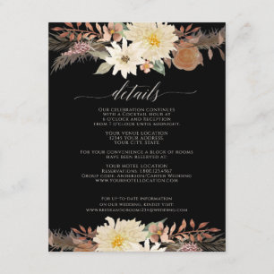 Moody BOHO Modern Herfst Floral Waterverf Black Informatiekaartje