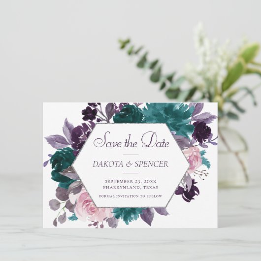 Moody Boho | Paars van gras, weidegrond, Lijst Save The Date (Staand voorkant)