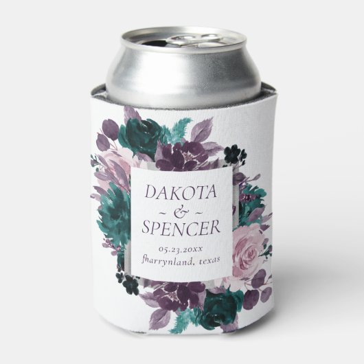 Moody Boho | Paarse Aubergine Bloemige Save the Da Blikjeskoeler (Blikje Voorkant)