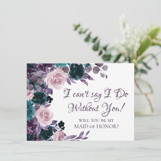 Moody Boho | Paarse Eggplant Bridal Party Ask Kaart (Staand voorkant)